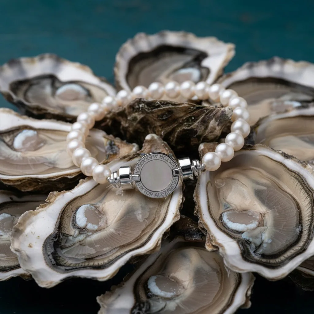 1889 Mother of Pearl 925 Silver Gemstone Bracelets, view 10 – Viktor Alexander