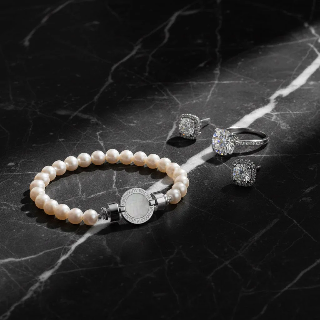 1889 Mother of Pearl 925 Silver Gemstone Bracelets, view 8 – Viktor Alexander