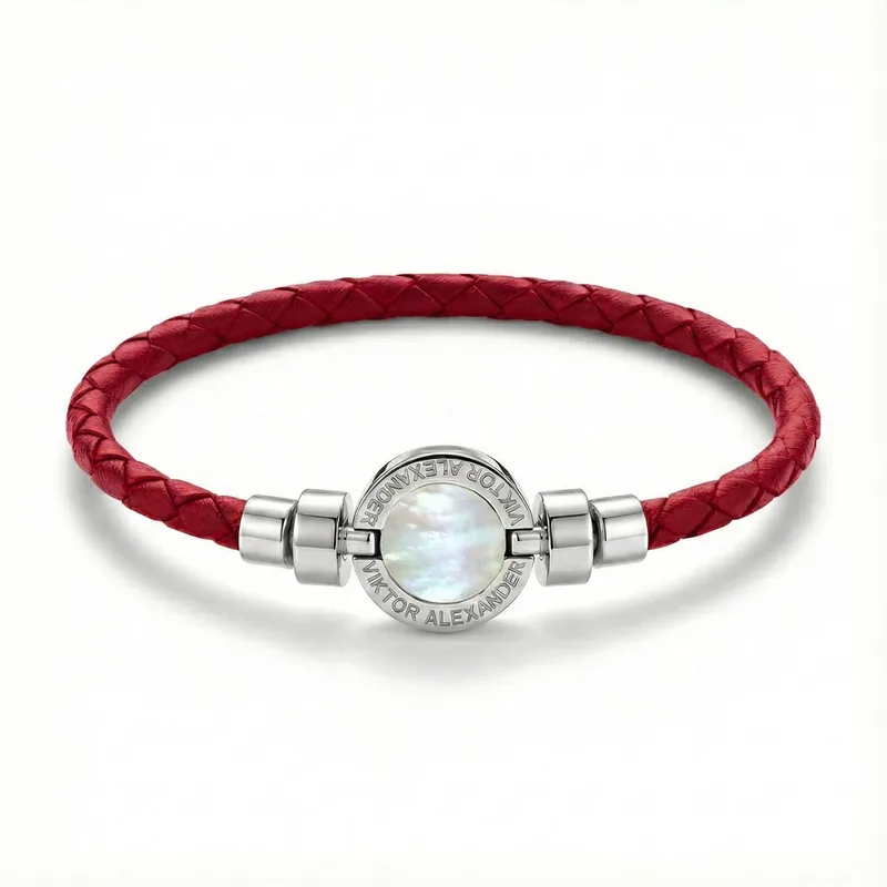 1889 Mother of Pearl 925 Silver Weaved Calf Bracelet