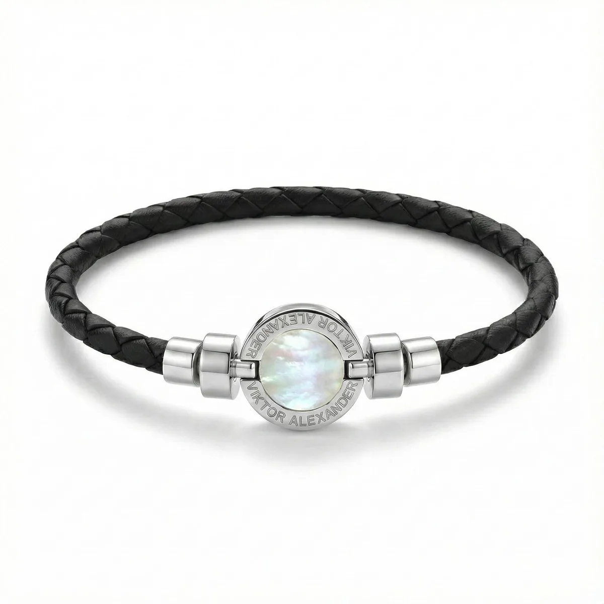 1889 Mother of Pearl 925 Silver Weaved Calf Bracelet, view 2 – Viktor Alexander