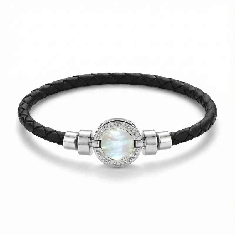 1889 Mother of Pearl 925 Silver Weaved Calf Bracelet
