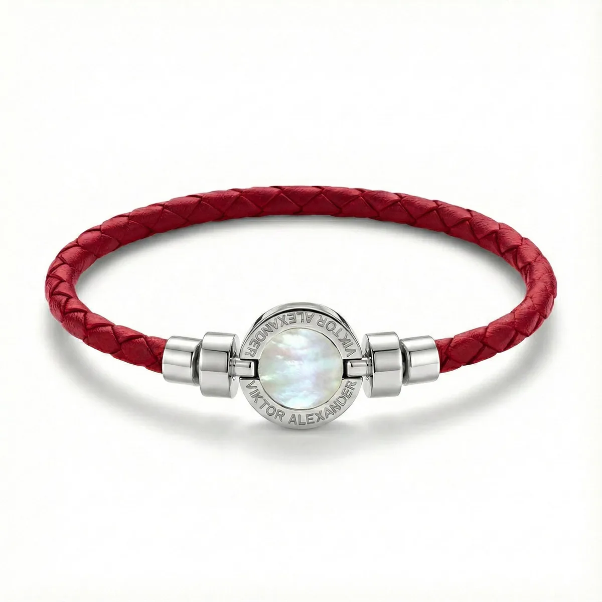 1889 Mother of Pearl 925 Silver Weaved Calf Bracelet, view 5 – Viktor Alexander