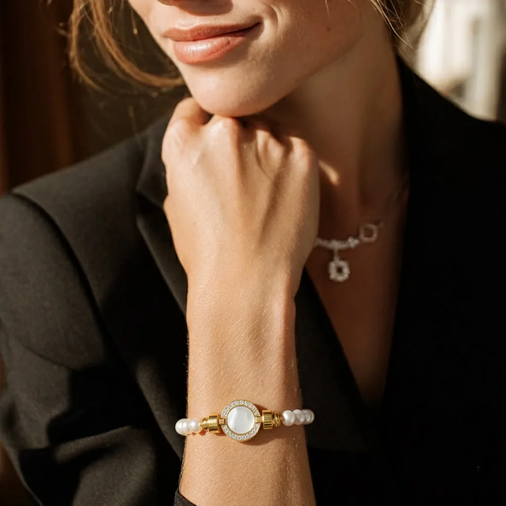 1889 Pave Collection 18-carat Gold Pearl Bracelets, view 7 – Viktor Alexander