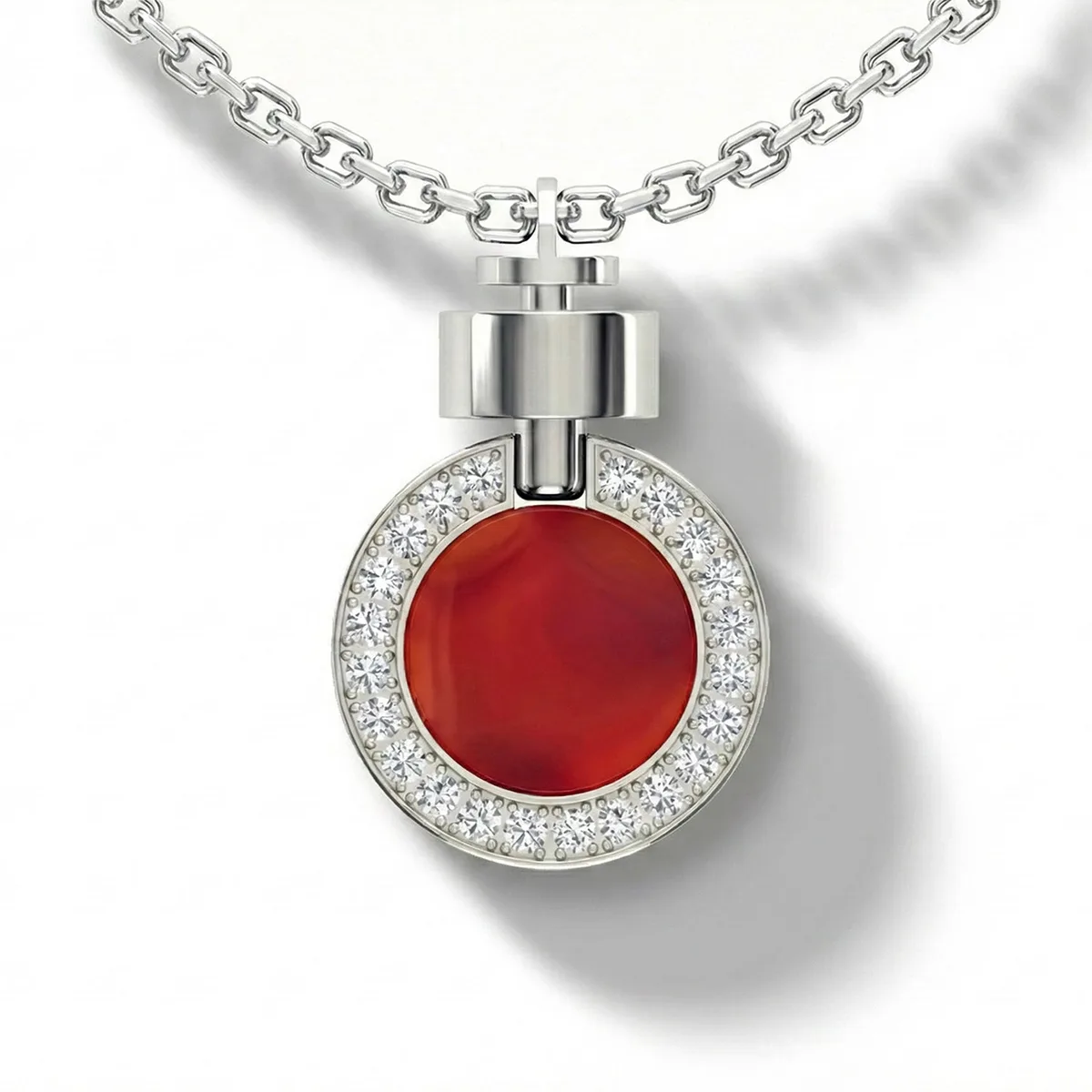 1889 Pave Gemstone 18-carat White Gold Pendant & Necklace in White Gold, Carnelian, 16” / White Gold, Carnelian, 18” / White Gold, Carnelian, 20” – Viktor Alexander