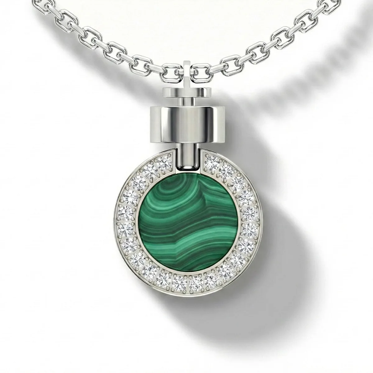 1889 Pave Gemstone 18-carat White Gold Pendant & Necklace in White Gold, Malachite, 16” / White Gold, Malachite, 18” / White Gold, Malachite, 20” – Viktor Alexander
