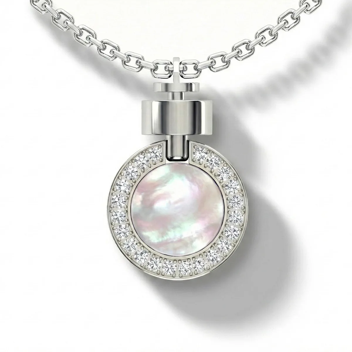 1889 Pave Gemstone 18-carat White Gold Pendant & Necklace in White Gold, Mother of Pearl, 16” / White Gold, Mother of Pearl, 18” / White Gold, Mother of Pearl, 20” – Viktor Alexander