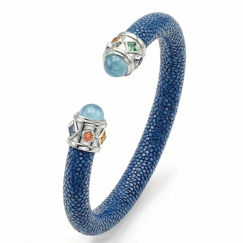 Alix 925 Aquamarine & Fancy Sapphire Stingray Bangle