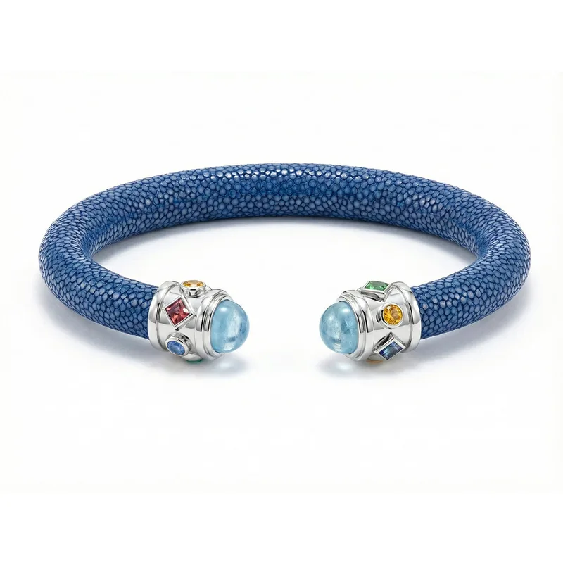 Alix 925 Aquamarine & Fancy Sapphire Stingray Bangle