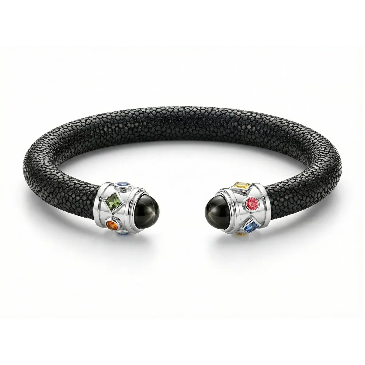 Alix 925 Black Star Diopside & Fancy Sapphire Stingray Bangle, view 2 – Viktor Alexander