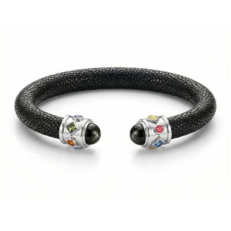 Alix 925 Black Star Diopside & Fancy Sapphire Stingray Bangle