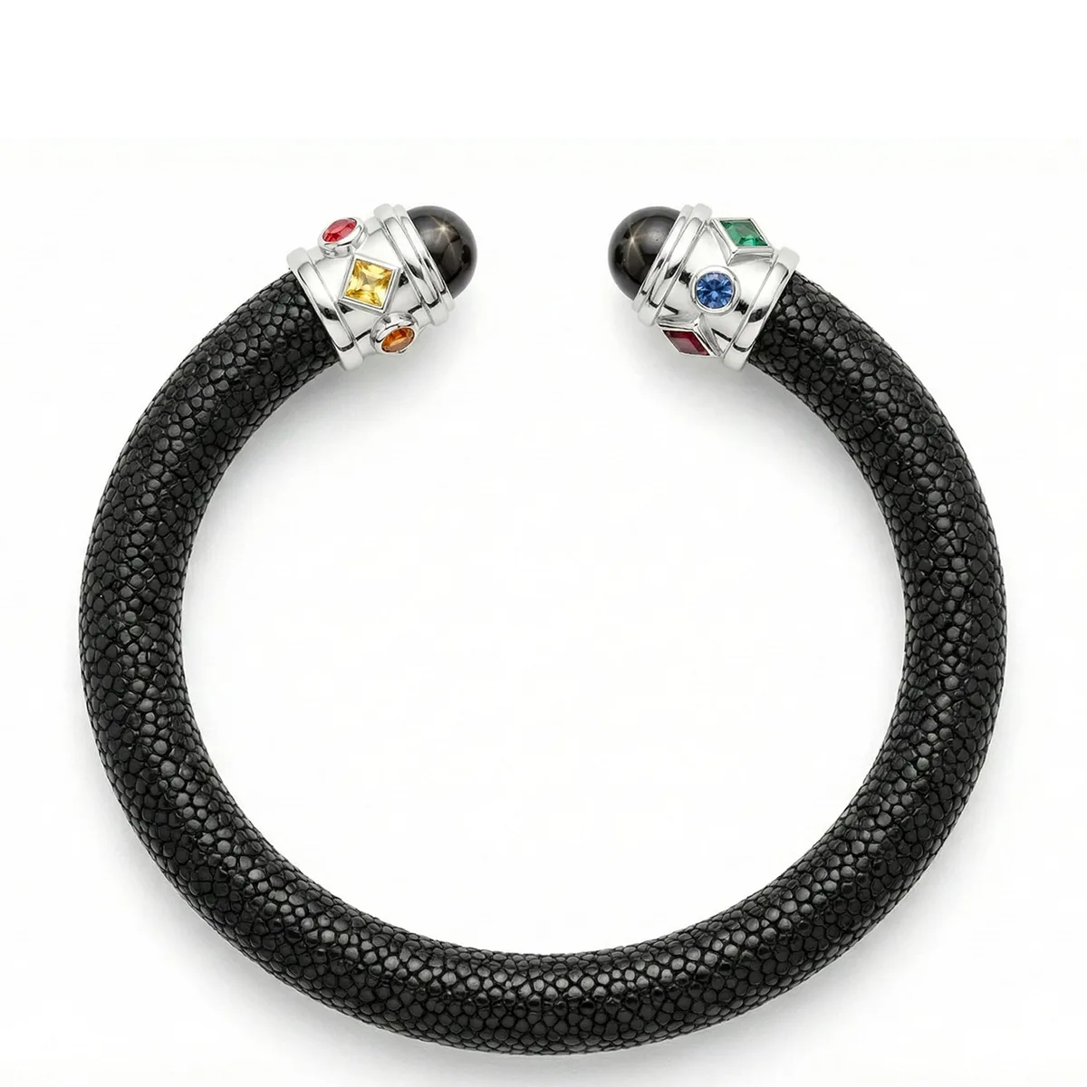 Alix 925 Black Star Diopside & Fancy Sapphire Stingray Bangle, view 3 – Viktor Alexander