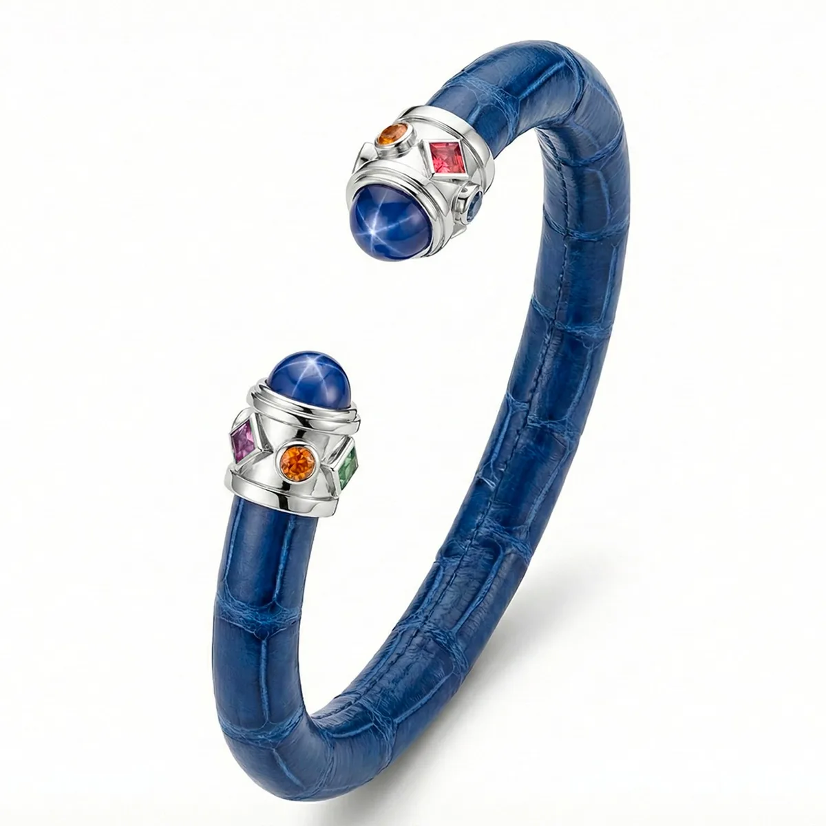 Alix 925 Blue Star Sapphire & Fancy Sapphire Stingray Bangle in Blue Crocodile, S (15.5-16.5cm) / Blue Crocodile, M (17-18.5cm) / Blue Crocodile, L (19-20.5cm) – Viktor Alexander