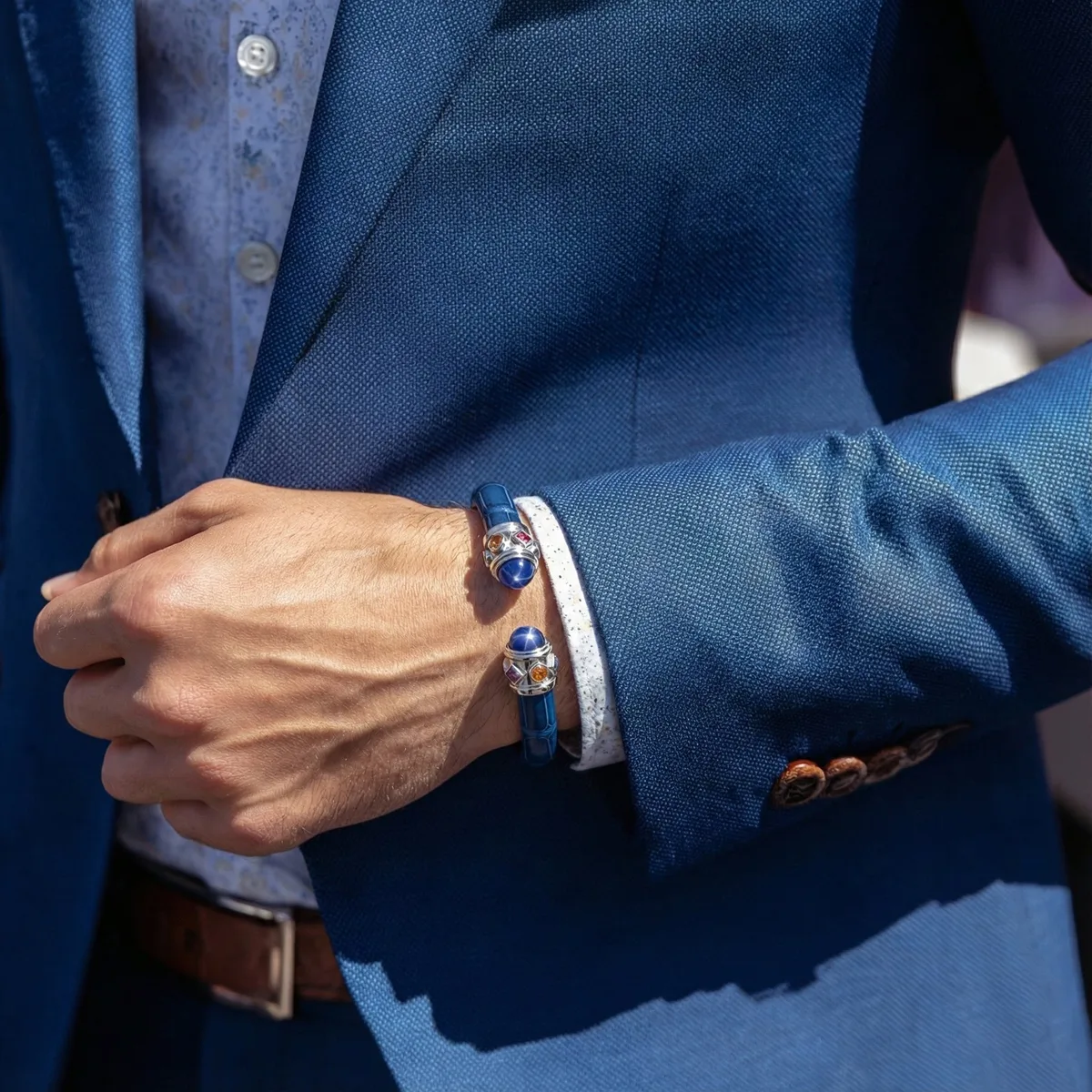 Alix 925 Blue Star Sapphire & Fancy Sapphire Stingray Bangle, view 6 – Viktor Alexander