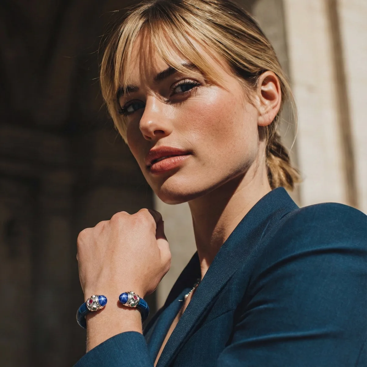 Alix 925 Blue Star Sapphire & Fancy Sapphire Stingray Bangle, view 7 – Viktor Alexander