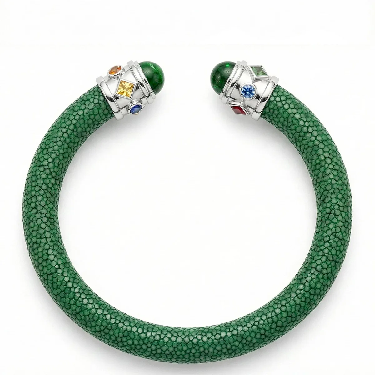 Alix 925 Chrome Diopside & Fancy Sapphire Stingray Bangle, view 2 – Viktor Alexander