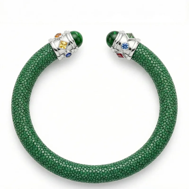Alix 925 Chrome Diopside & Fancy Sapphire Stingray Bangle