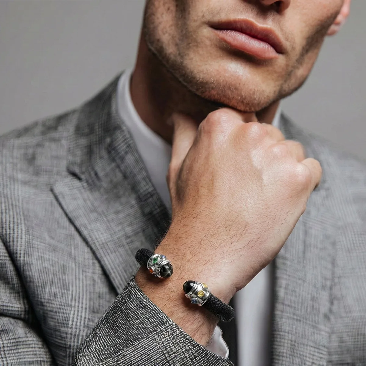 Alix 925 Chrome Diopside & Fancy Sapphire Stingray Bangle, view 5 – Viktor Alexander