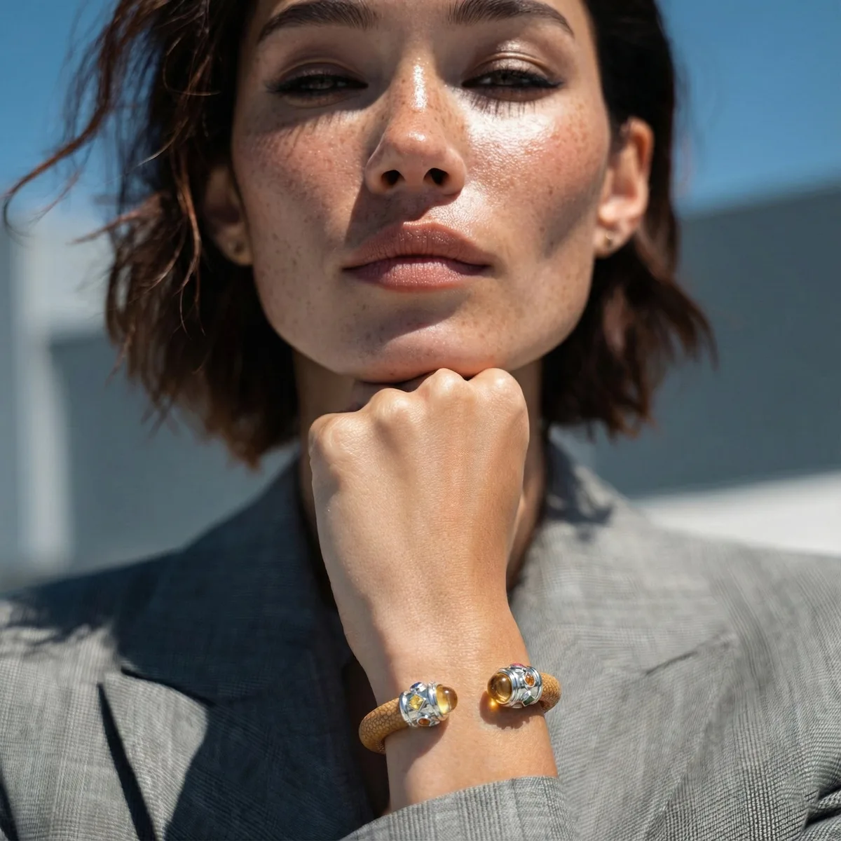 Alix 925 Citrine & Fancy Sapphire Stingray Bangle, view 4 – Viktor Alexander