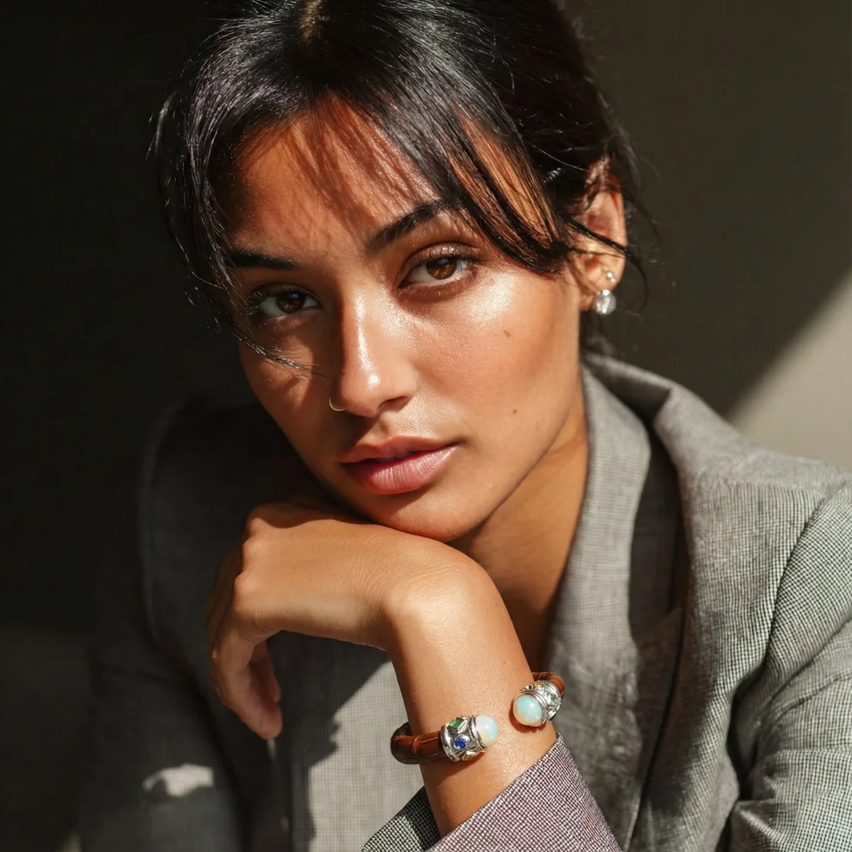 Alix 925 Ethiopian Opal & Fancy Sapphire Stingray Bangle, view 5 – Viktor Alexander