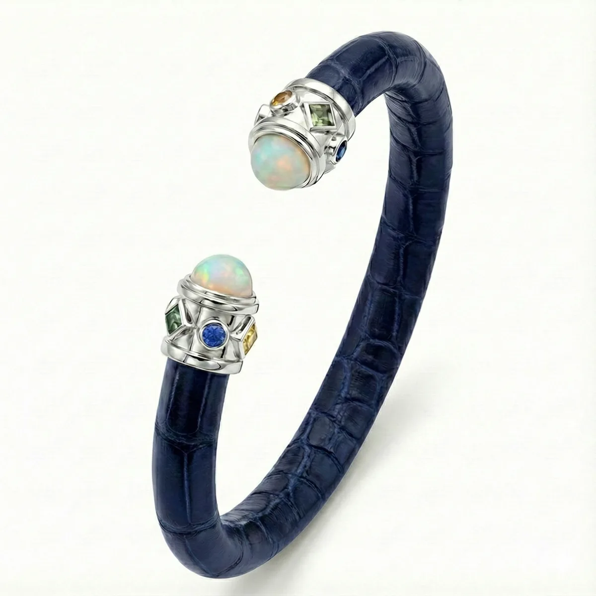 Alix 925 Ethiopian Opal & Fancy Sapphire Stingray Bangle in Blue Crocodile, S (15.5-16.5cm) / Blue Crocodile, M (17-18.5cm) / Blue Crocodile, L (19-20.5cm) – Viktor Alexander