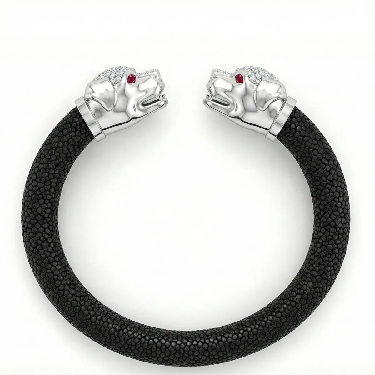 Canis 925 White Sapphire & Ruby Stingray Bracelet, view 3 – Viktor Alexander