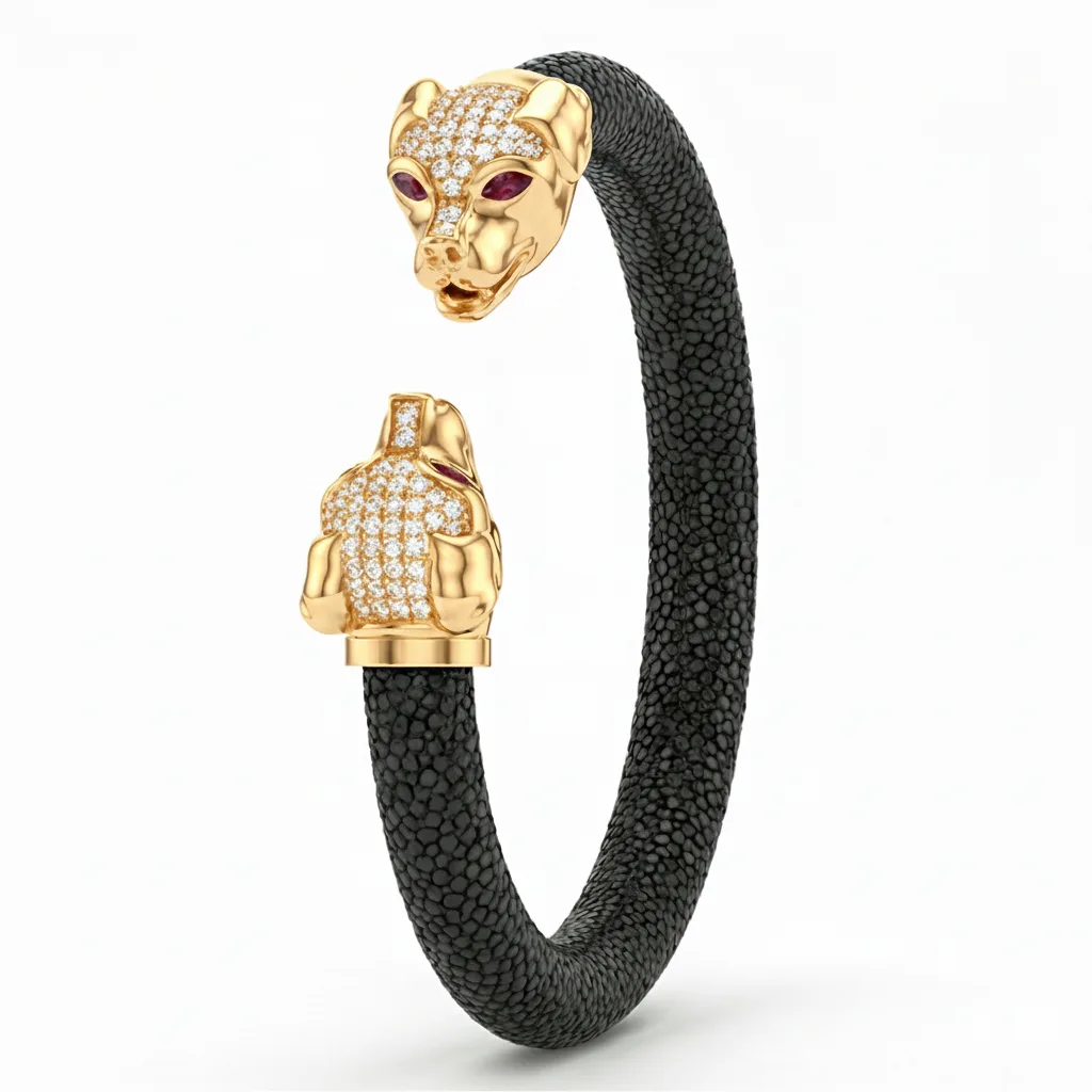 Canis 925 White Sapphire & Ruby Stingray Bracelet, view 4 – Viktor Alexander