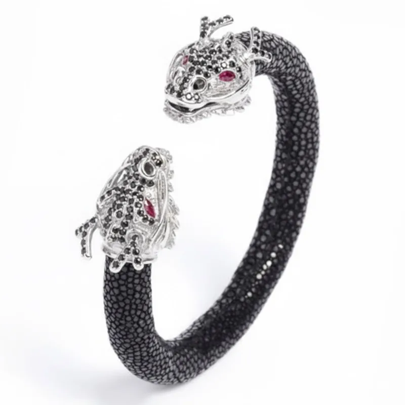 Draco 925 Black Spinel & Ruby Stingray Bracelet White Gold