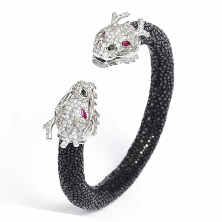 Draco 925 White Sapphire & Ruby Stingray Bracelet White Gold