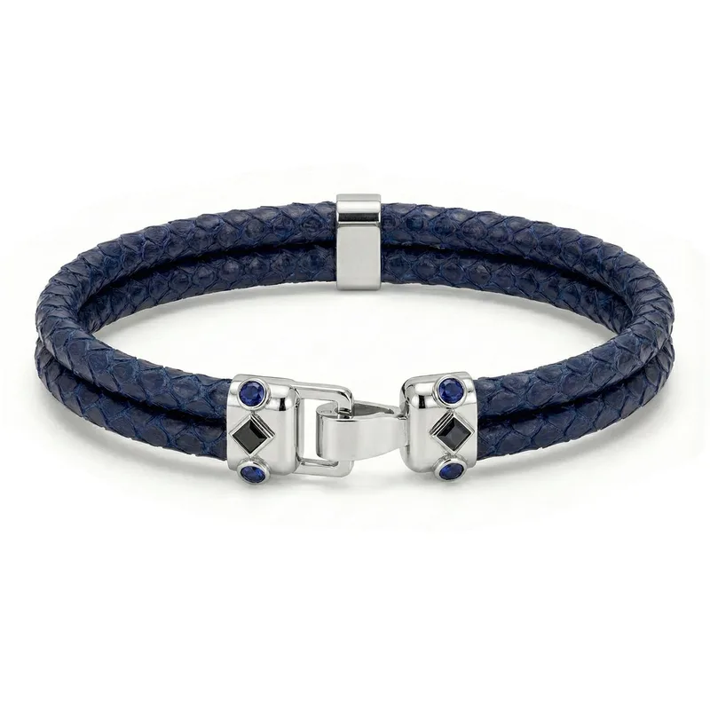 Duma 925 Silver Blue Sapphire with 4mm Navy Blue Python Leather