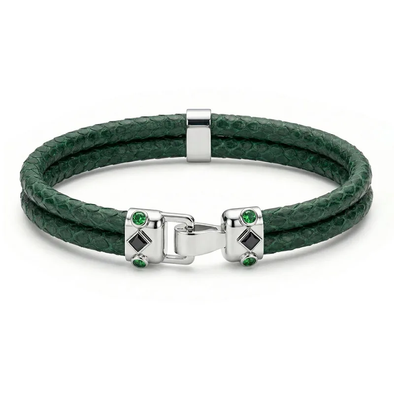 Duma 925 Silver Tsavorite with 4mm Emerald Green Python Leather