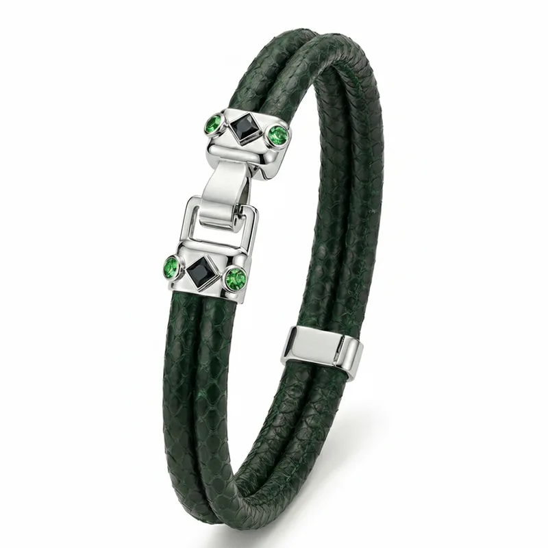 Duma 925 Silver Tsavorite with 4mm Emerald Green Python Leather