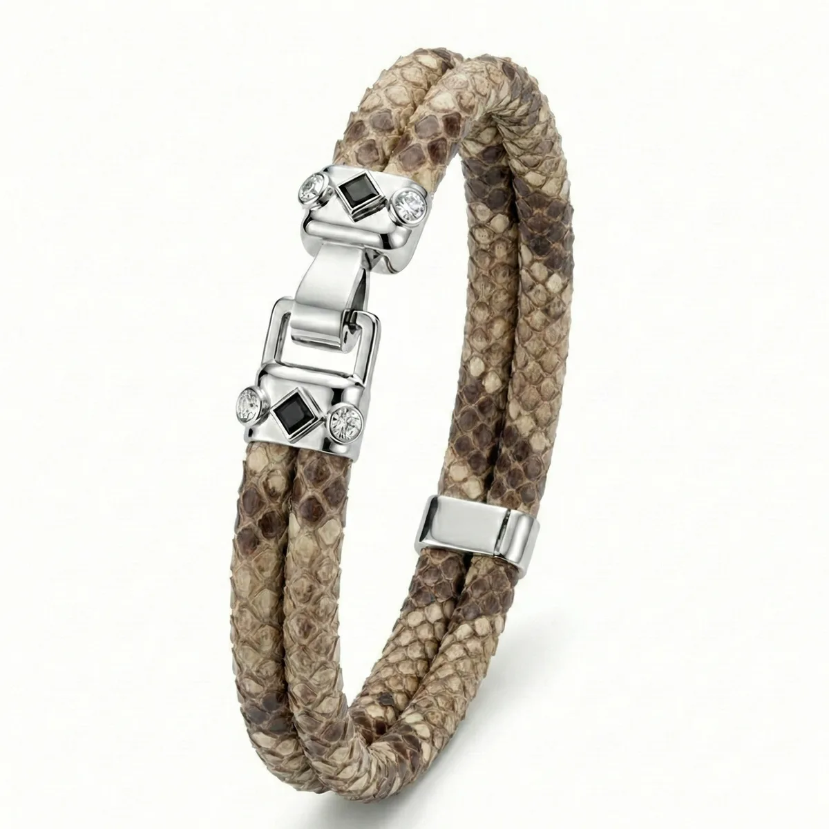 Duma 925 Silver White Sapphire with 4mm Natural Python Leather, view 2 – Viktor Alexander