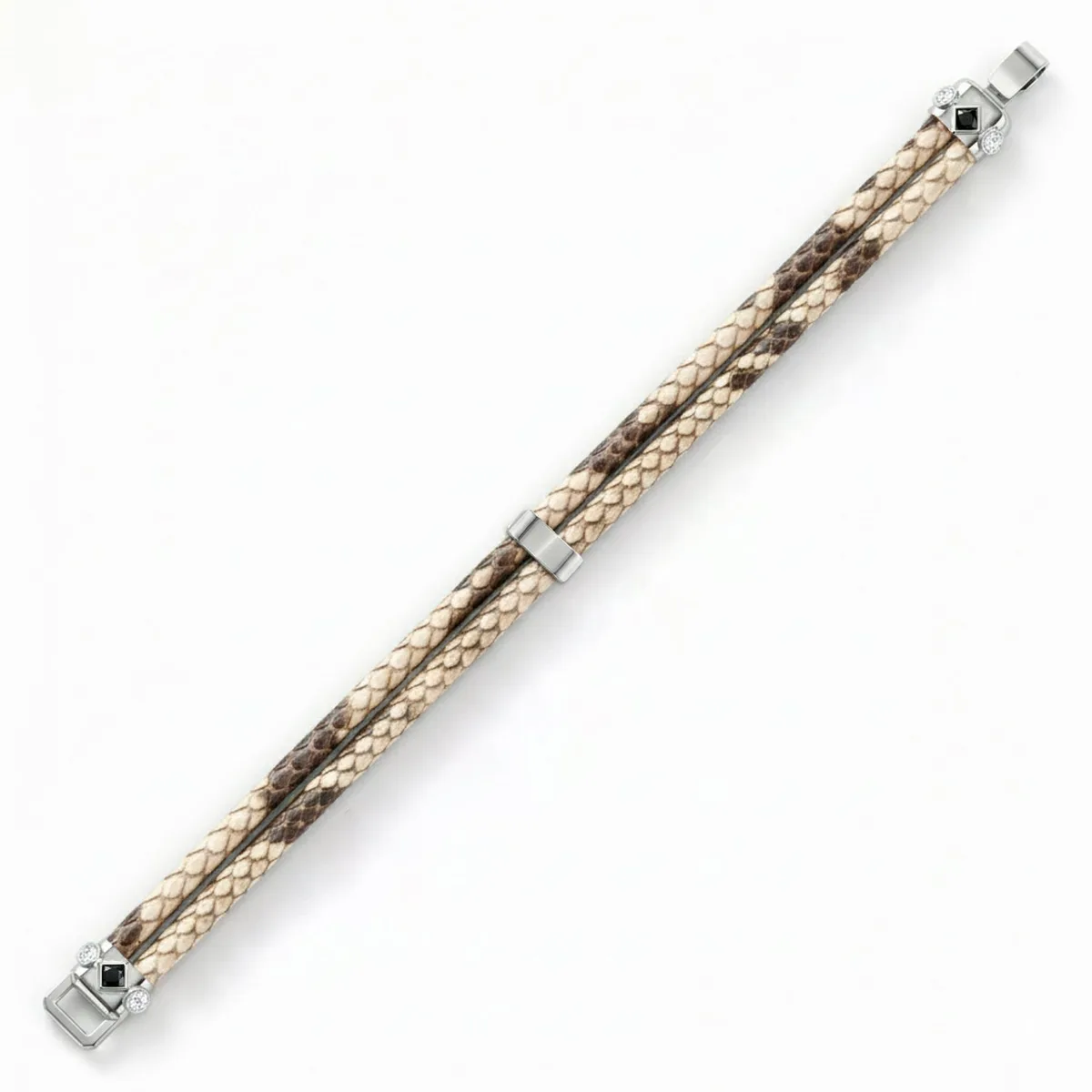 Duma 925 Silver White Sapphire with 4mm Natural Python Leather, view 3 – Viktor Alexander