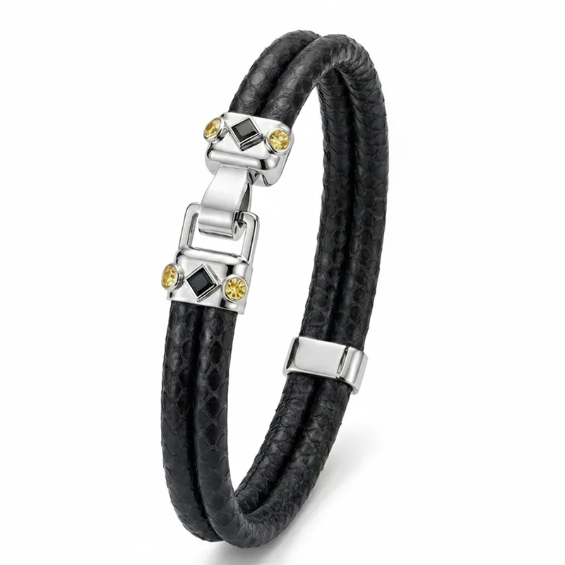 Duma 925 Silver Yellow Sapphire with 4mm Black Python Leather