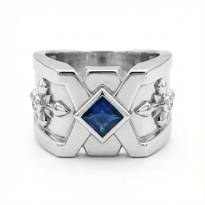 FDF03 Blue Sapphire Platinum PT950 Men’s Ring