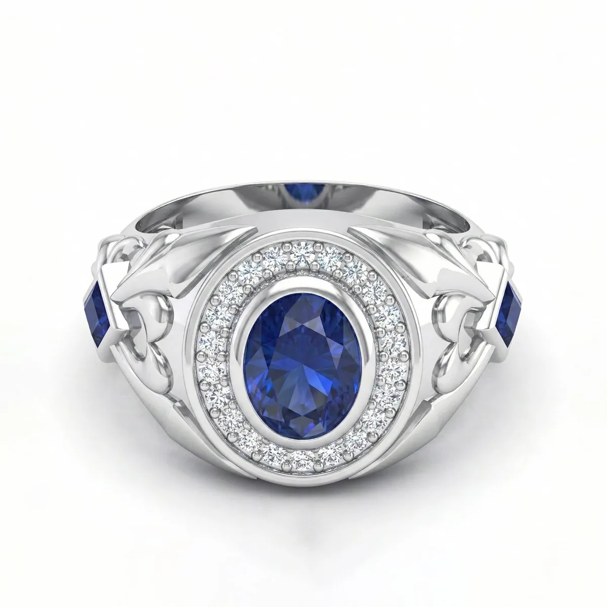 FDF04 Platinum Square Blue Sapphire PT950 Men’s Ring – Viktor Alexander