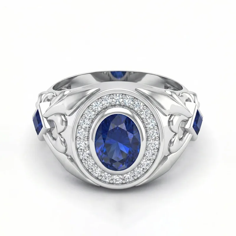 FDF04 Platinum Square Blue Sapphire PT950 Men’s Ring