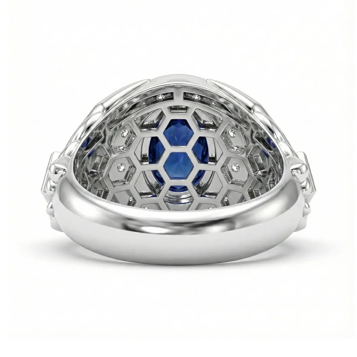 FDF04 Platinum Square Blue Sapphire PT950 Men’s Ring, view 2 – Viktor Alexander
