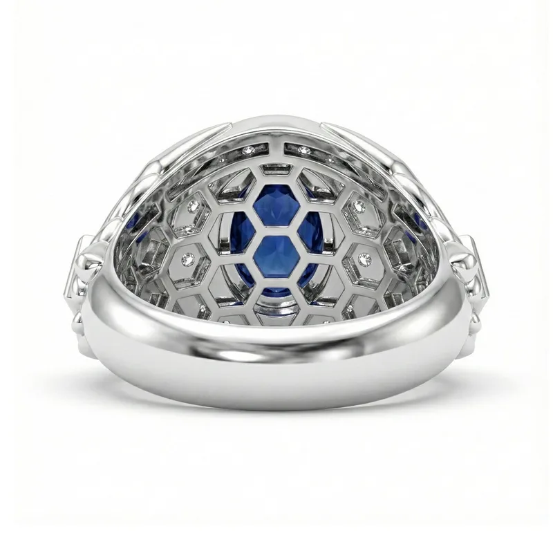 FDF04 Platinum Square Blue Sapphire PT950 Men’s Ring
