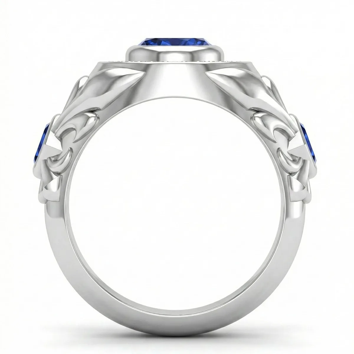 FDF04 Platinum Square Blue Sapphire PT950 Men’s Ring, view 3 – Viktor Alexander