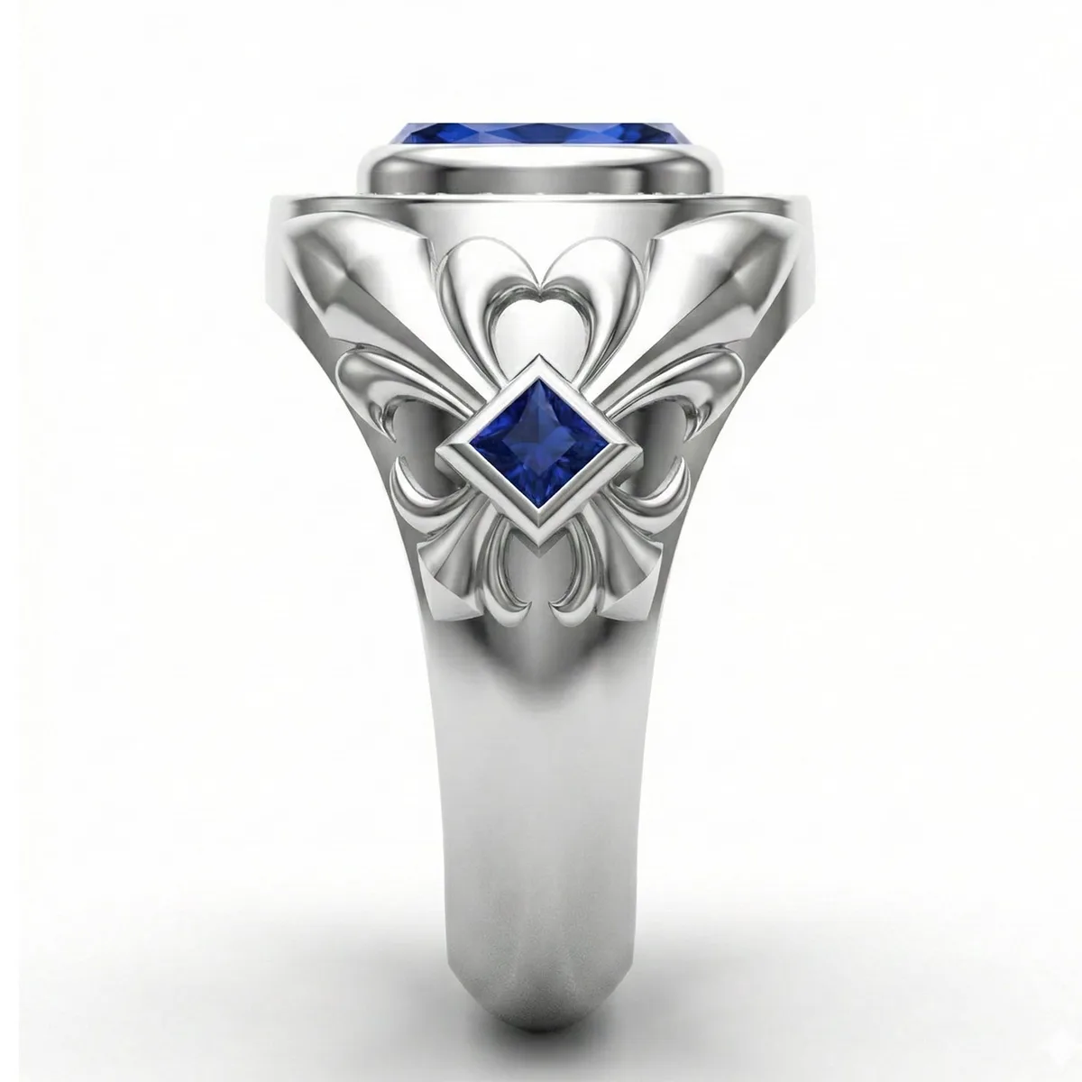 FDF04 Platinum Square Blue Sapphire PT950 Men’s Ring, view 4 – Viktor Alexander