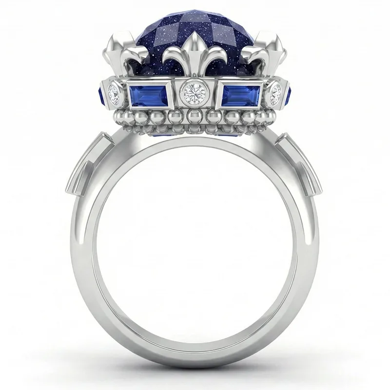 FDF06 Platinum Blue Sandstone Diamond PT950 Men’s Ring