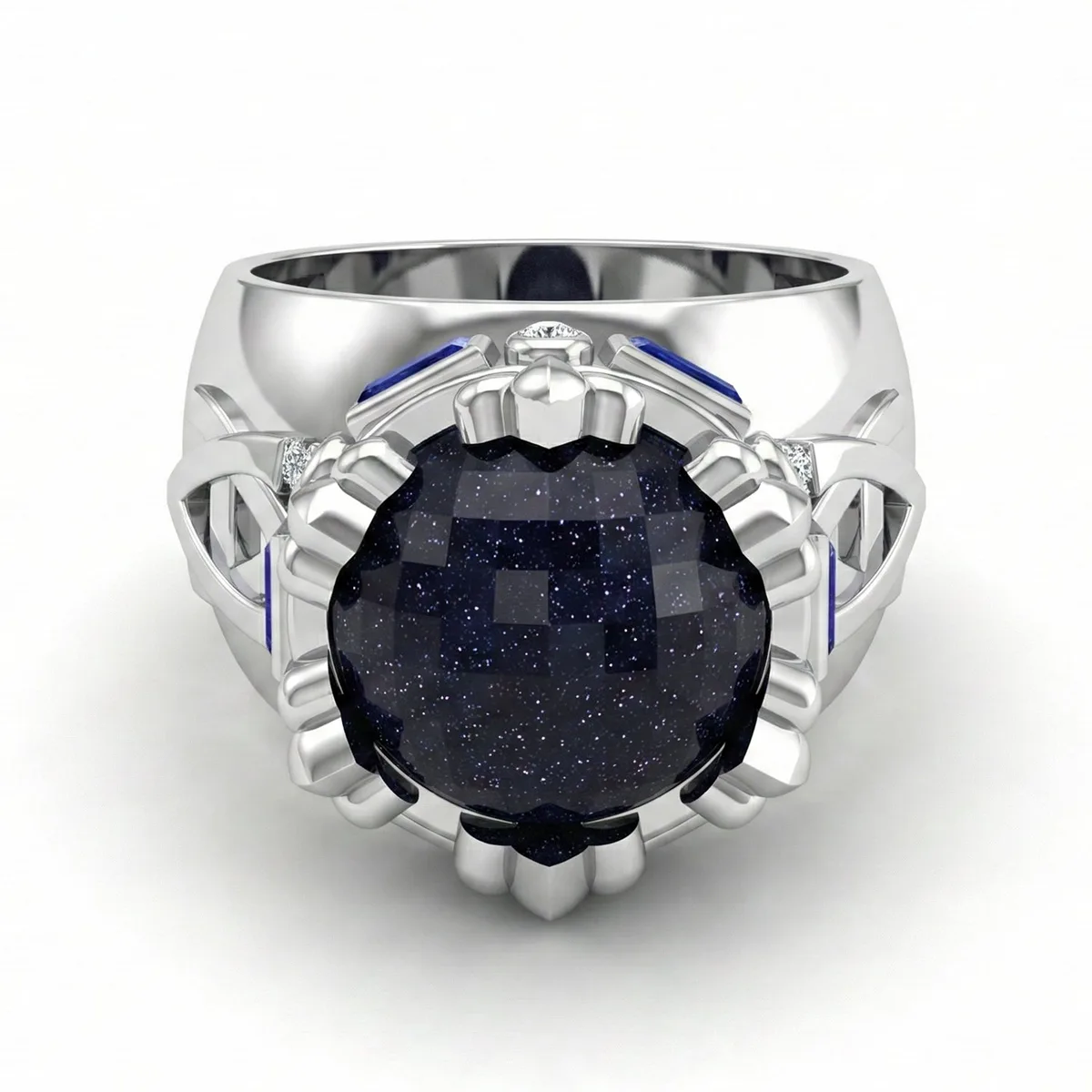 FDF06 Platinum Blue Sandstone Diamond PT950 Men’s Ring, view 2 – Viktor Alexander