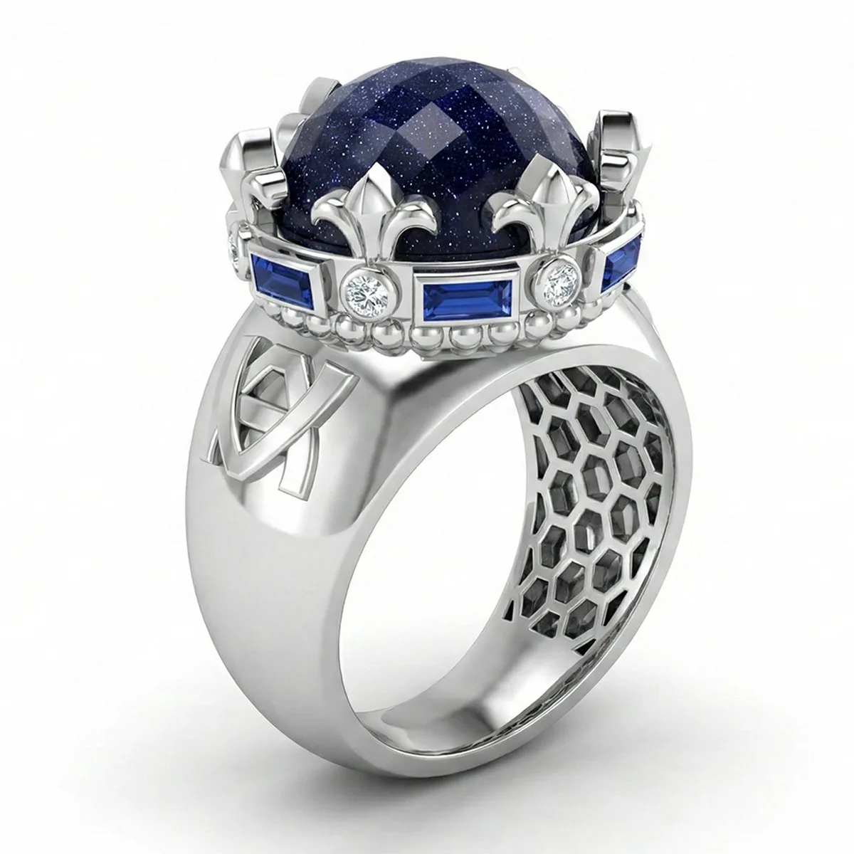FDF06 Platinum Blue Sandstone Diamond PT950 Men’s Ring, view 4 – Viktor Alexander