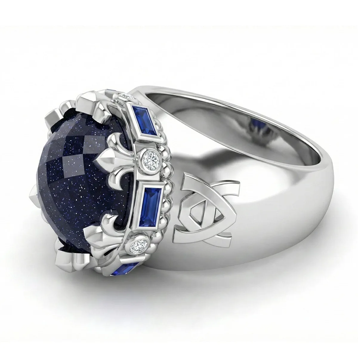 FDF06 Platinum Blue Sandstone Diamond PT950 Men’s Ring, view 5 – Viktor Alexander