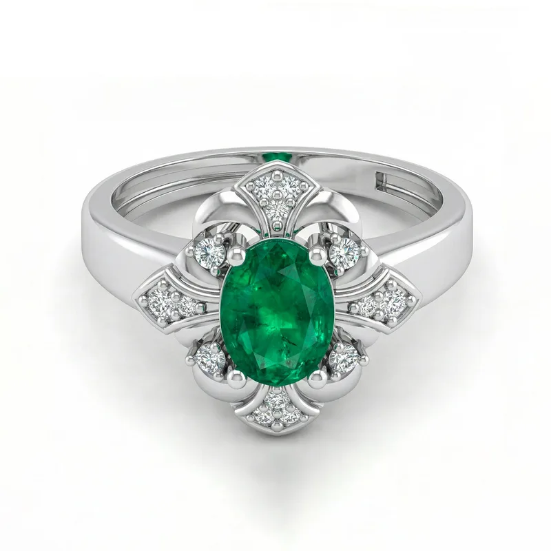 FDF06 Platinum Oval Emerald PT950 Unisex Ring