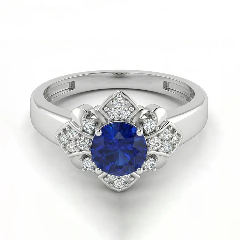 FDF06 Platinum Round Blue Sapphire PT950 Unisex Ring