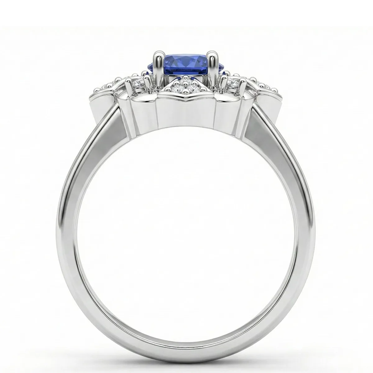 FDF06 Platinum Round Blue Sapphire PT950 Unisex Ring, view 3 – Viktor Alexander