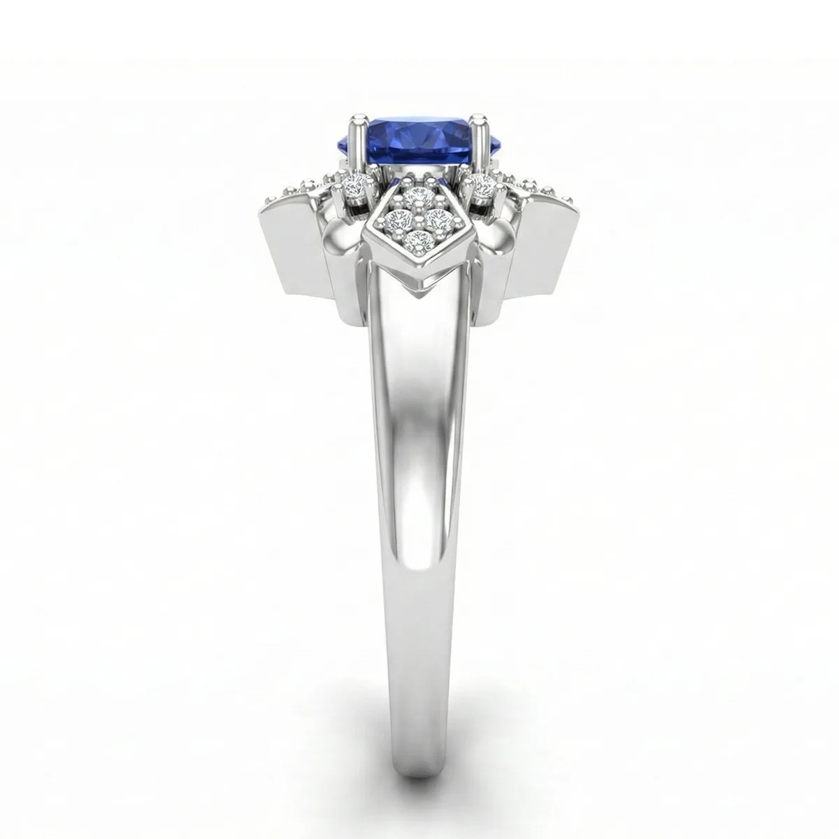 FDF06 Platinum Round Blue Sapphire PT950 Unisex Ring, view 4 – Viktor Alexander
