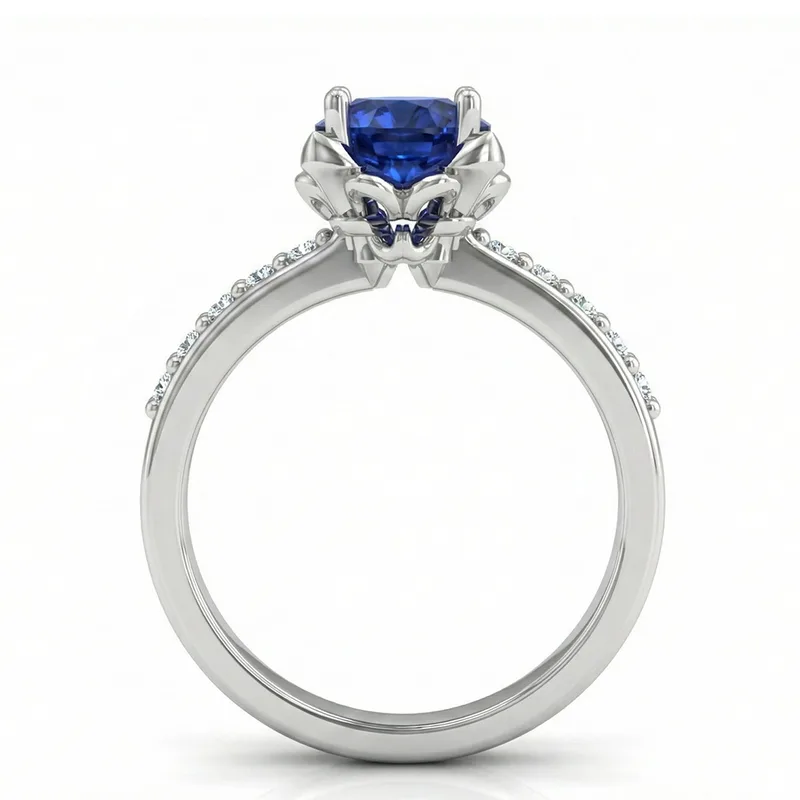FDF07 Platinum Round Blue Sapphire PT950 Ladies Ring